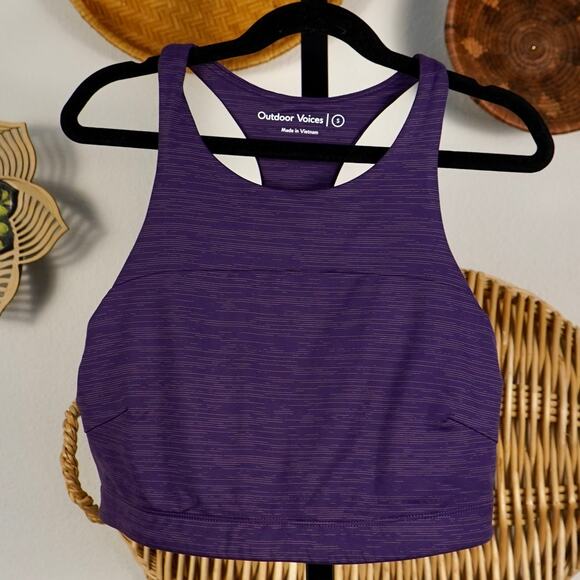 Outdoor Voices TechSweat Crop High‎ Sweat Sports Bra Purple Womens Size Small - Picture 2 of 6